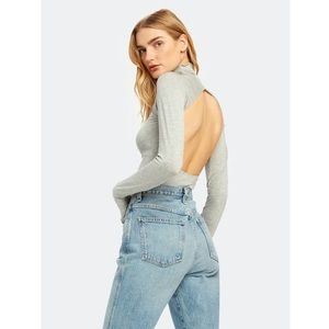 The Line By K Margaux Turtleneck Top in Heather Grey Long Sleeve Jersey Basics